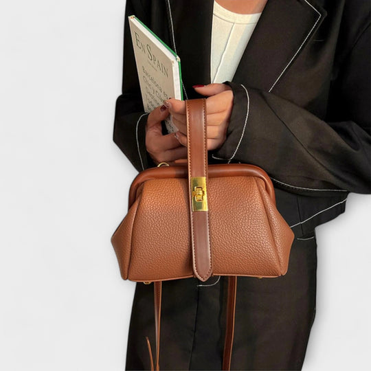 Leren Mini Handtas Dames – Bruin met Draaisluiting