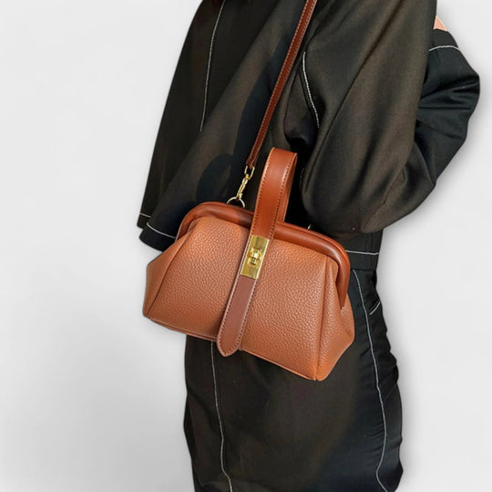 Leren Mini Handtas Dames – Bruin met Draaisluiting