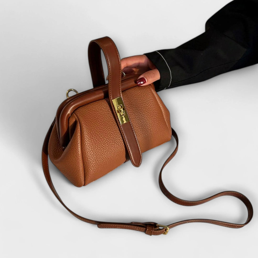 Leren Mini Handtas Dames – Bruin met Draaisluiting