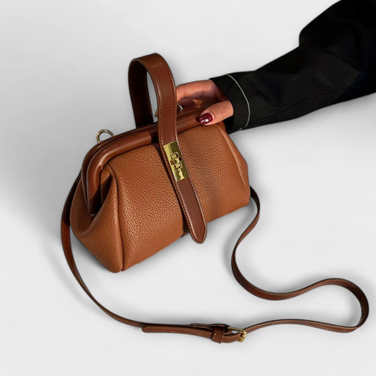 Leren Mini Handtas Dames – Bruin met Draaisluiting