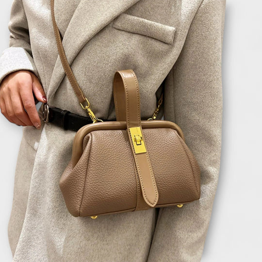 Leren Mini Handtas Dames – Bruin met Draaisluiting