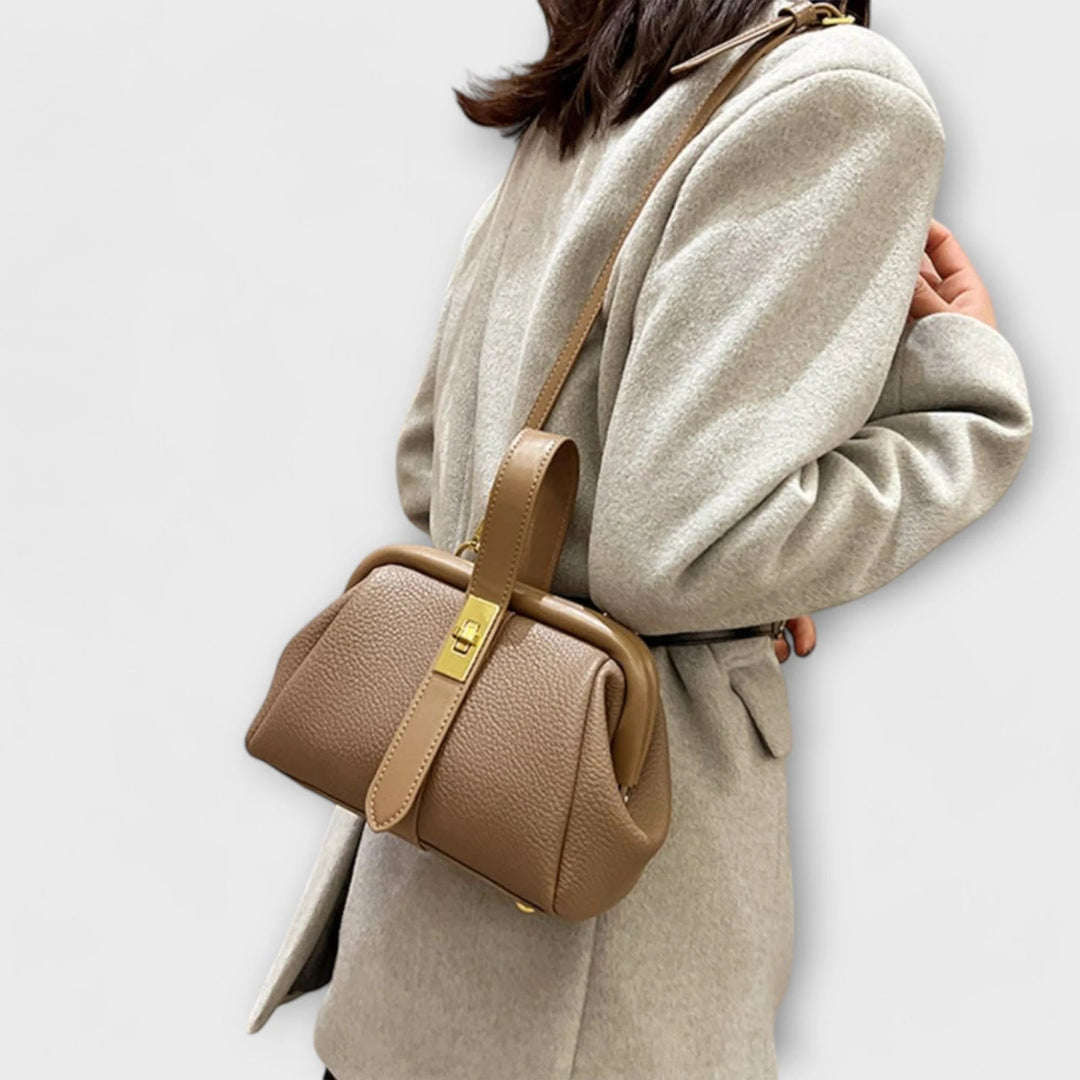 Leren Mini Handtas Dames – Bruin met Draaisluiting