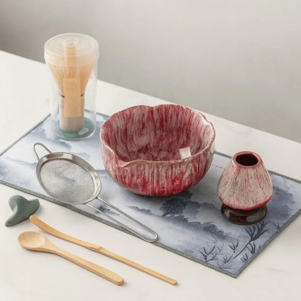 Matcha Set 8-delig - Handgemaakte Keramiek 550ml - Met Bamboe Accessoires
