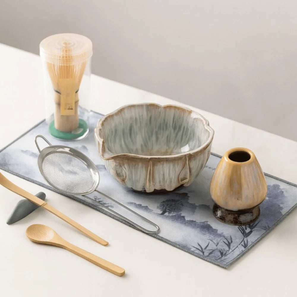 Matcha Set 8-delig - Handgemaakte Keramiek 550ml - Met Bamboe Accessoires