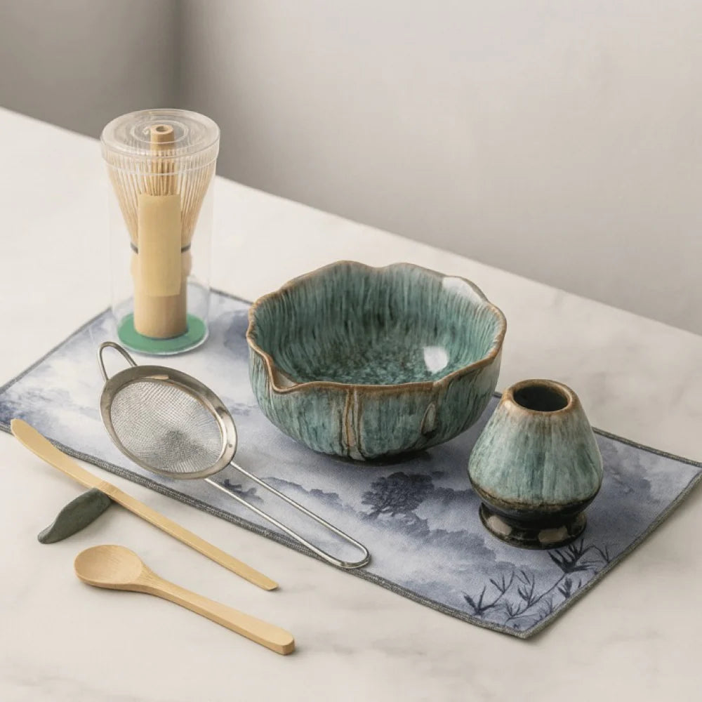 Matcha Set 8-delig - Handgemaakte Keramiek 550ml - Met Bamboe Accessoires