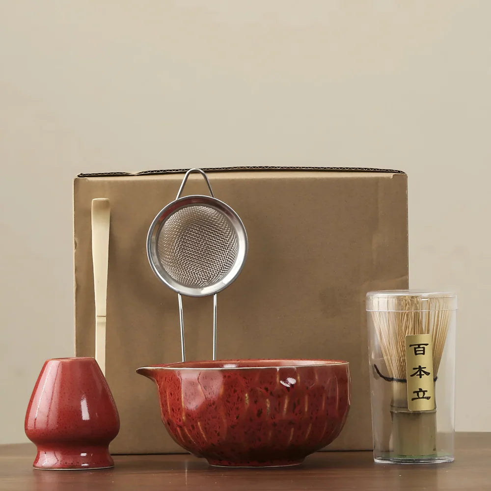 Matcha Thee Set 5-delig - Keramiek Kom met Bamboe Accessoires - Japans Teeservice