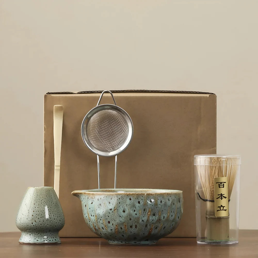 Matcha Thee Set 5-delig - Keramiek Kom met Bamboe Accessoires - Japans Teeservice