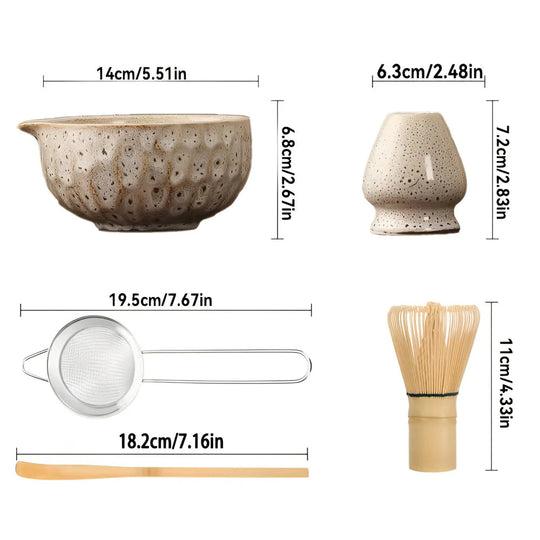 Matcha Thee Set 5-delig - Keramiek Kom met Bamboe Accessoires - Japans Teeservice