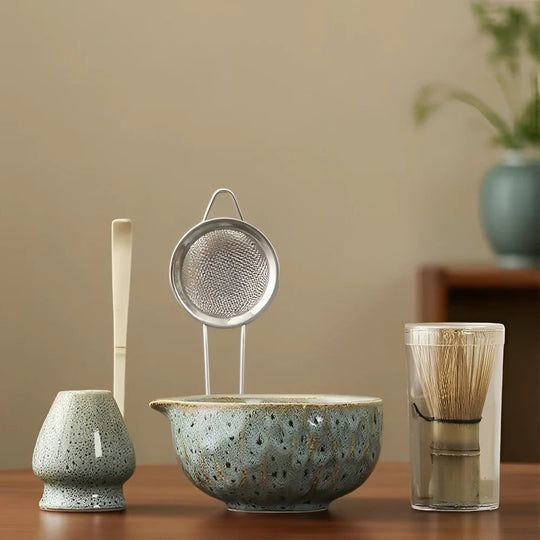 Matcha Thee Set 5-delig - Keramiek Kom met Bamboe Accessoires - Japans Teeservice