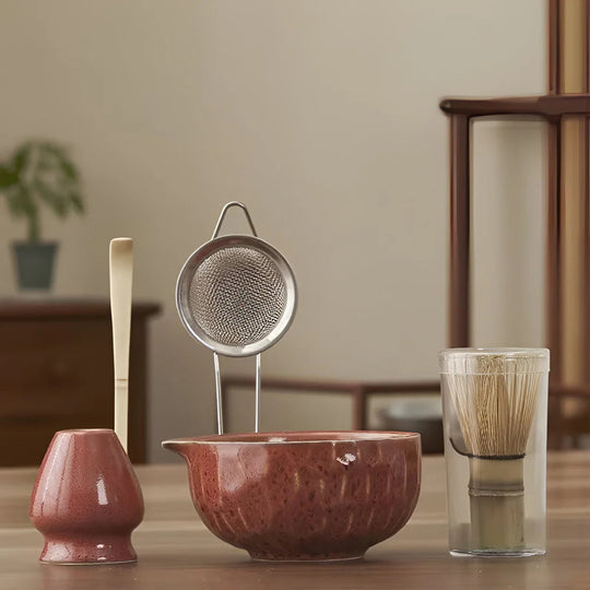 Matcha Thee Set 5-delig - Keramiek Kom met Bamboe Accessoires - Japans Teeservice