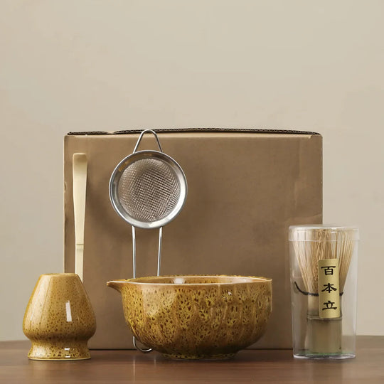 Matcha Thee Set 5-delig - Keramiek Kom met Bamboe Accessoires - Japans Teeservice