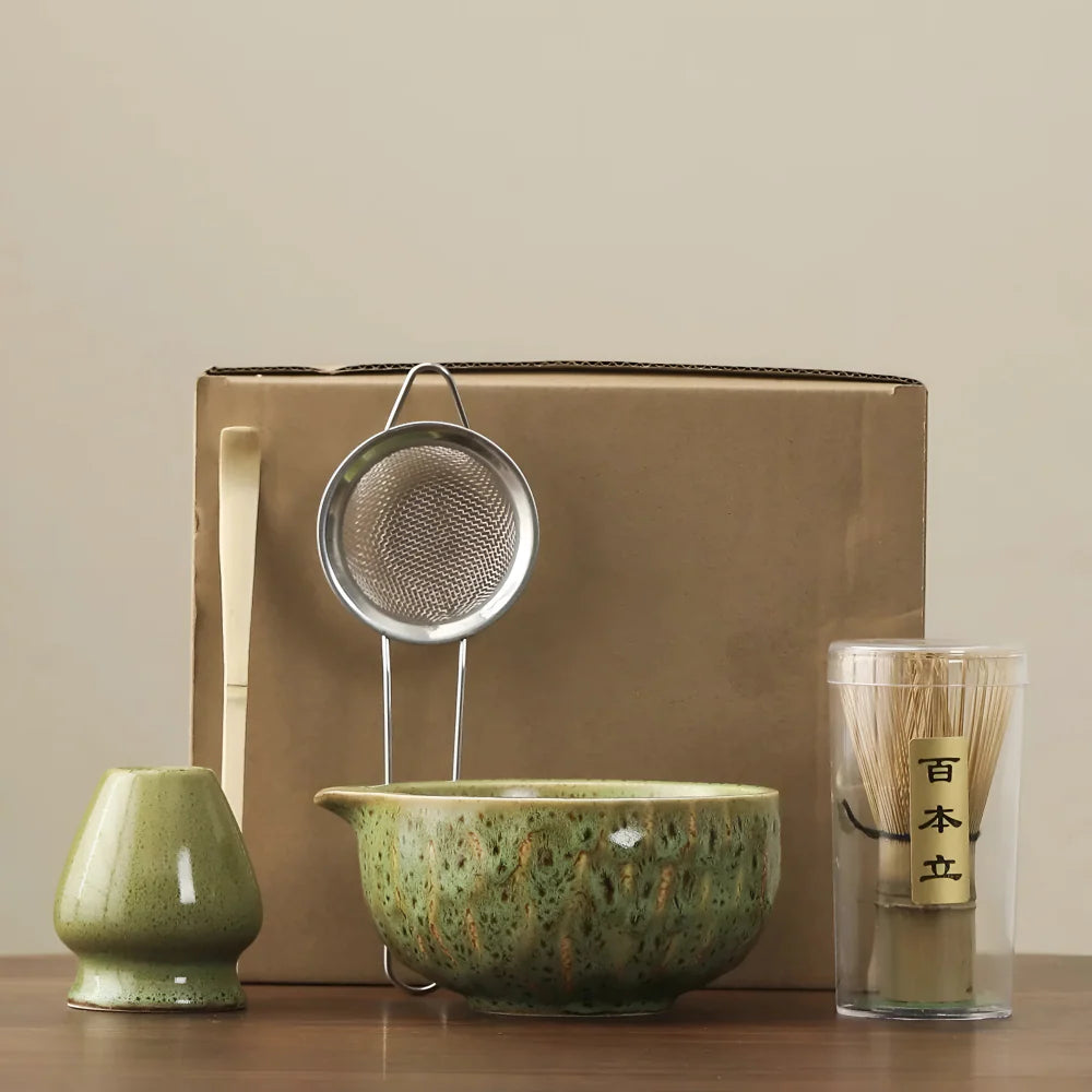 Matcha Thee Set 5-delig - Keramiek Kom met Bamboe Accessoires - Japans Teeservice