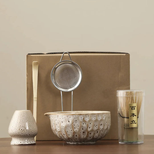 Matcha Thee Set 5-delig - Keramiek Kom met Bamboe Accessoires - Japans Teeservice