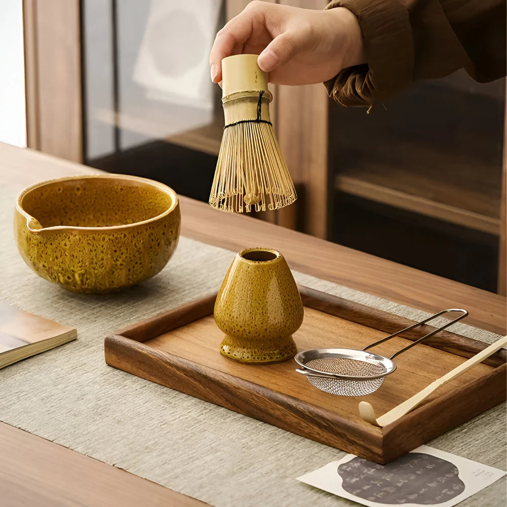 Matcha Thee Set 5-delig - Keramiek Kom met Bamboe Accessoires - Japans Teeservice