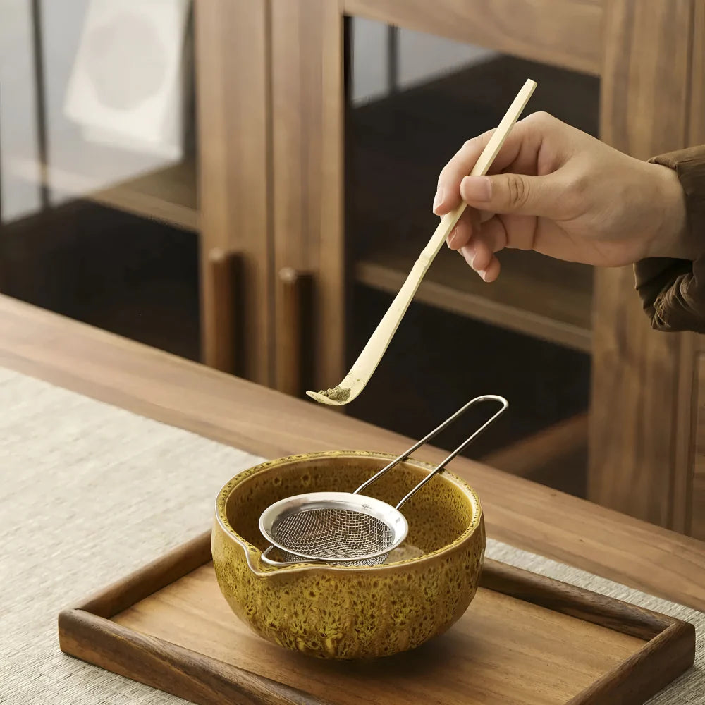 Matcha Thee Set 5-delig - Keramiek Kom met Bamboe Accessoires - Japans Teeservice