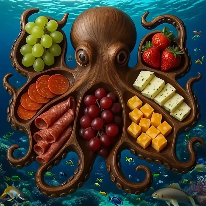Octopus Serveerplank - Gerecycled Hout - Charcuterie Presentatieplank