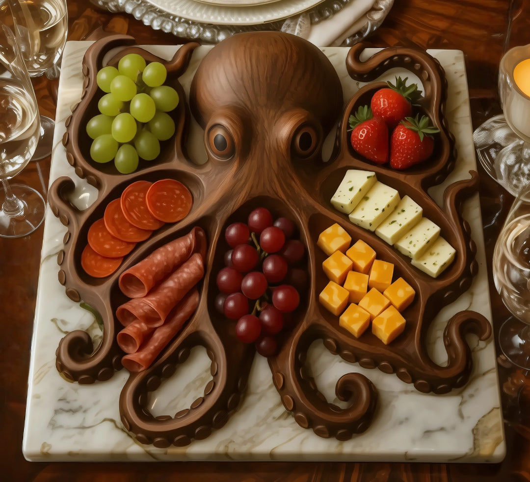 Octopus Serveerplank - Gerecycled Hout - Charcuterie Presentatieplank