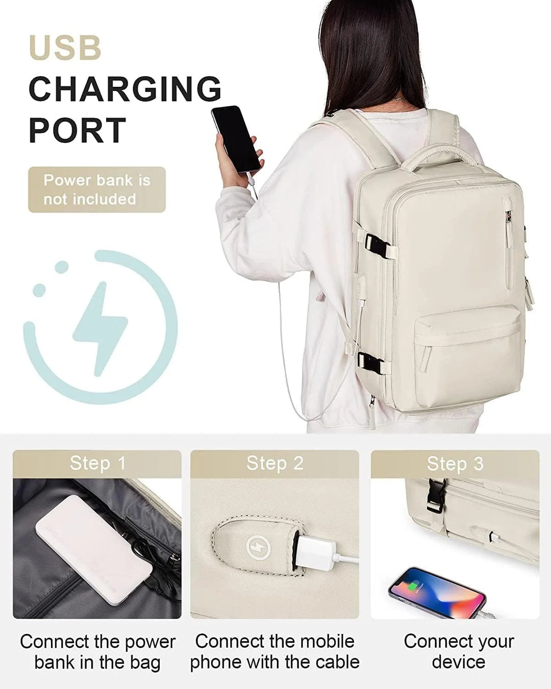 Reisrugzak 40L Waterdicht – Schoenvak, USB-poort &amp; Laptopvak
