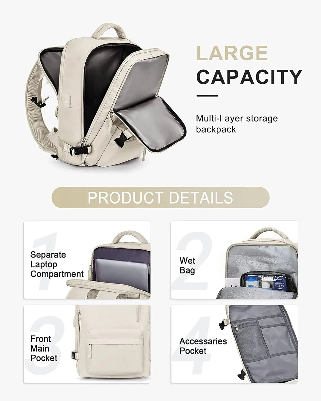 Reisrugzak 40L Waterdicht – Schoenvak, USB-poort &amp; Laptopvak