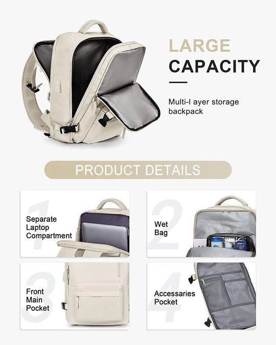 Reisrugzak 40L Waterdicht – Schoenvak, USB-poort &amp; Laptopvak