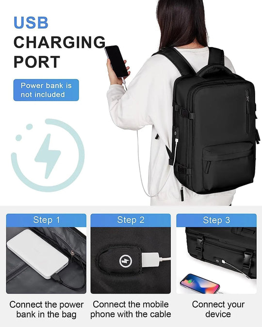 Reisrugzak 40L Waterdicht – Schoenvak, USB-poort &amp; Laptopvak
