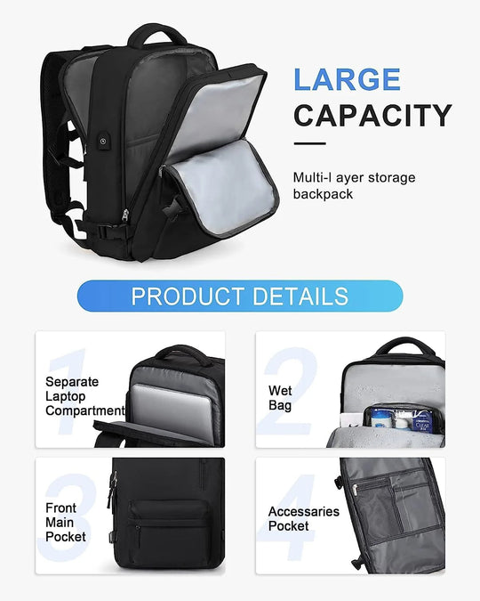 Reisrugzak 40L Waterdicht – Schoenvak, USB-poort &amp; Laptopvak