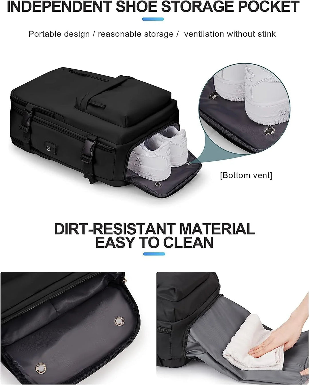 Reisrugzak 40L Waterdicht – Schoenvak, USB-poort &amp; Laptopvak