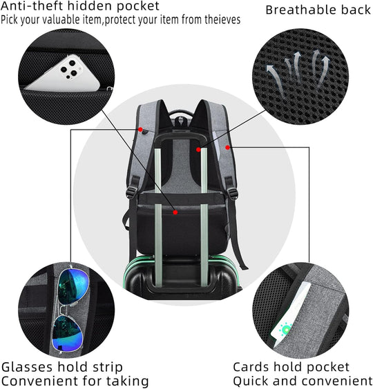 Laptop Travel Backpack – Waterproof with USB Port, Organized