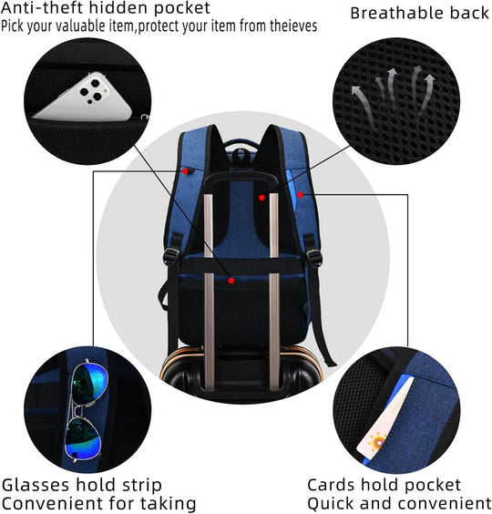 Laptop Travel Backpack – Waterproof with USB Port, Organized