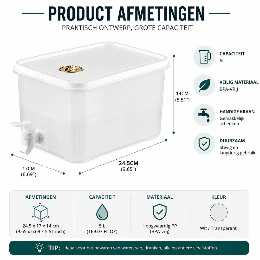 Waterdispenser 5L met Tapkraan - Koudwater Drankdispenser